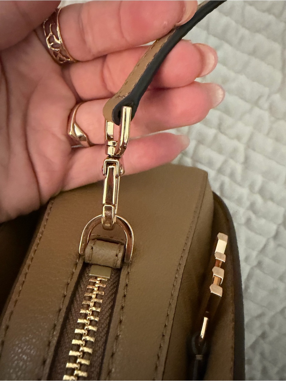 Michael Kors Tan Leather Satchel with Gold MK Charm - Picture 13 of 15